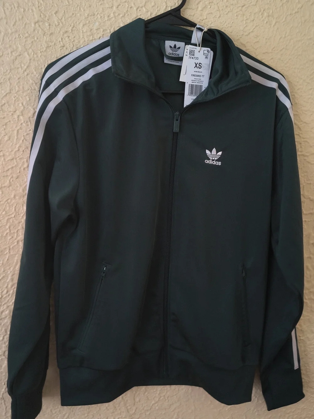adidas Dark Green Track Jacket with White Three-Stripes